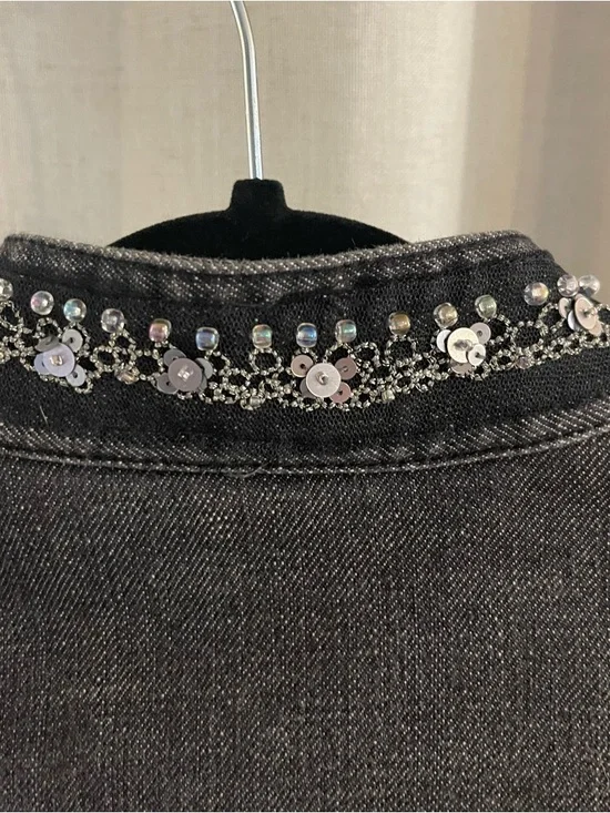 Chico's Black Embellished Denim Jacket with Silver Sequin Detail - Picture 5 of 8